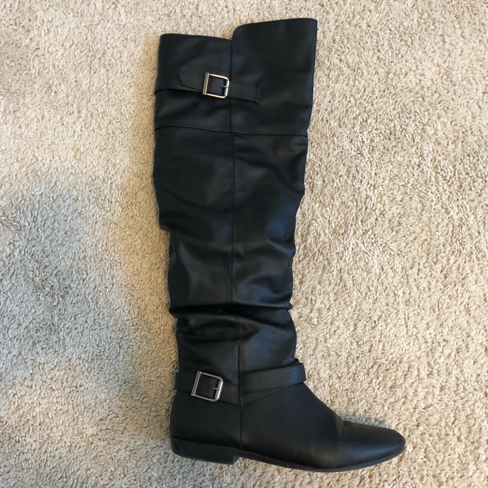 Black over the knee flat boots